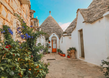 Traditional white trulli houses in Alberobello, Valle d'Itria