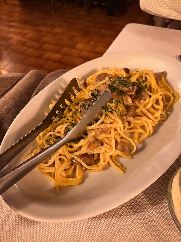 Tagliolini ai porcini—fresh egg pasta with mushrooms