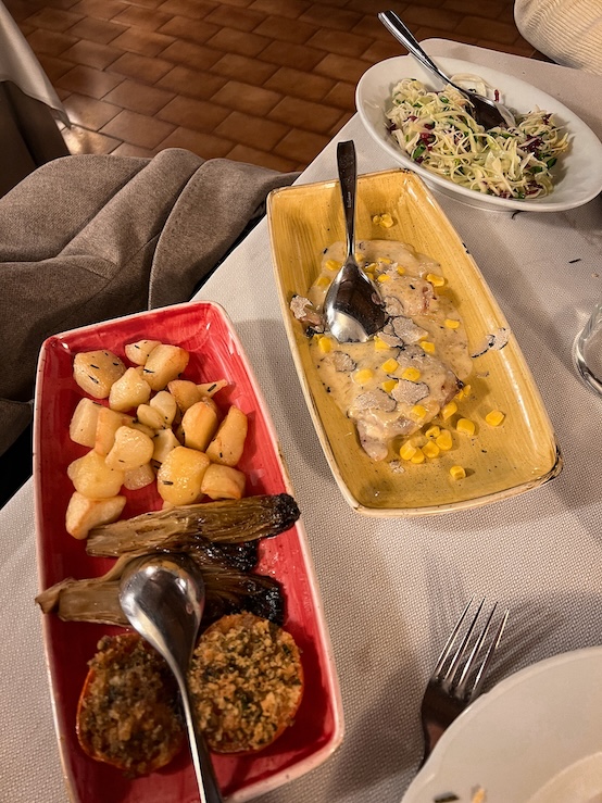 Veal escalope with truffle cream and seasonal sides