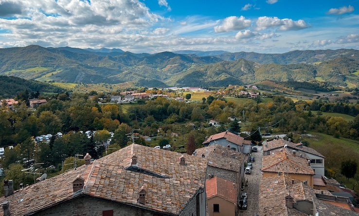 View from Rocca Fregoso over the Marecchia Valley and rooftops of Sant’Agata Feltria