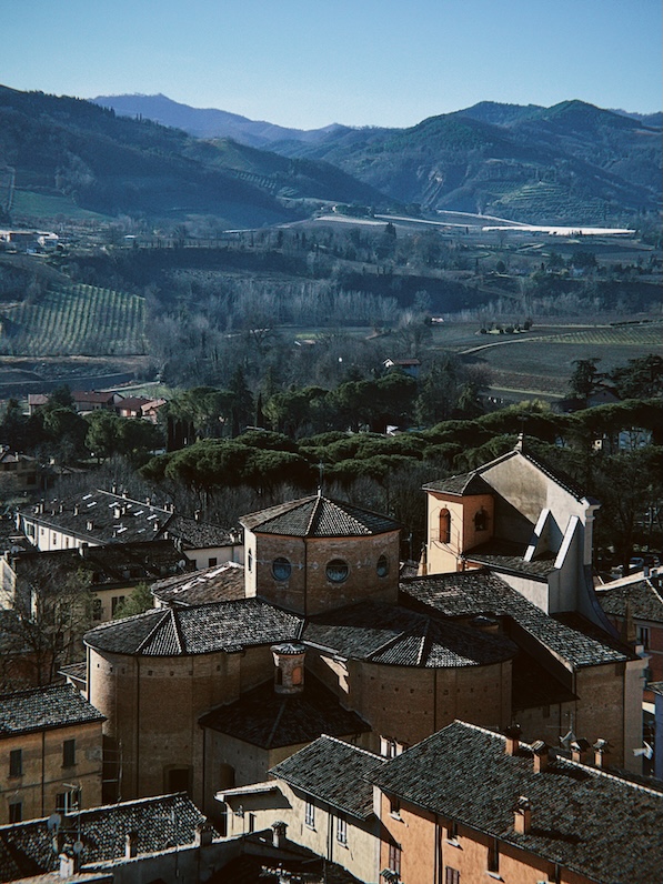 View of Brisighella with terracotta rooftops.