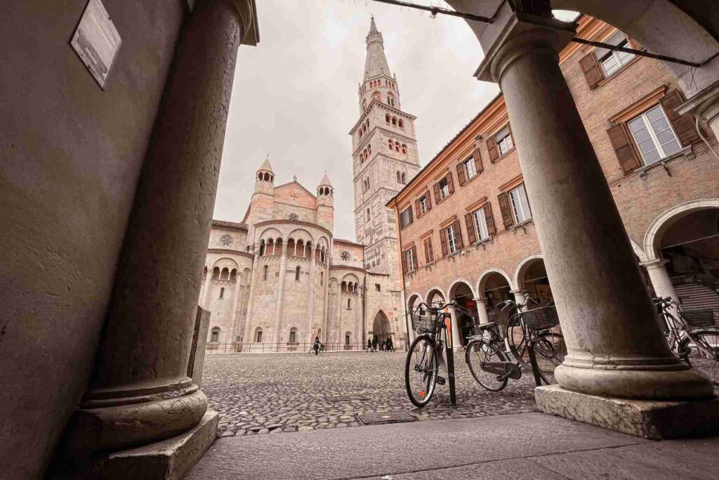 Modena Cathedral and Ghirlandina Tower from the portico