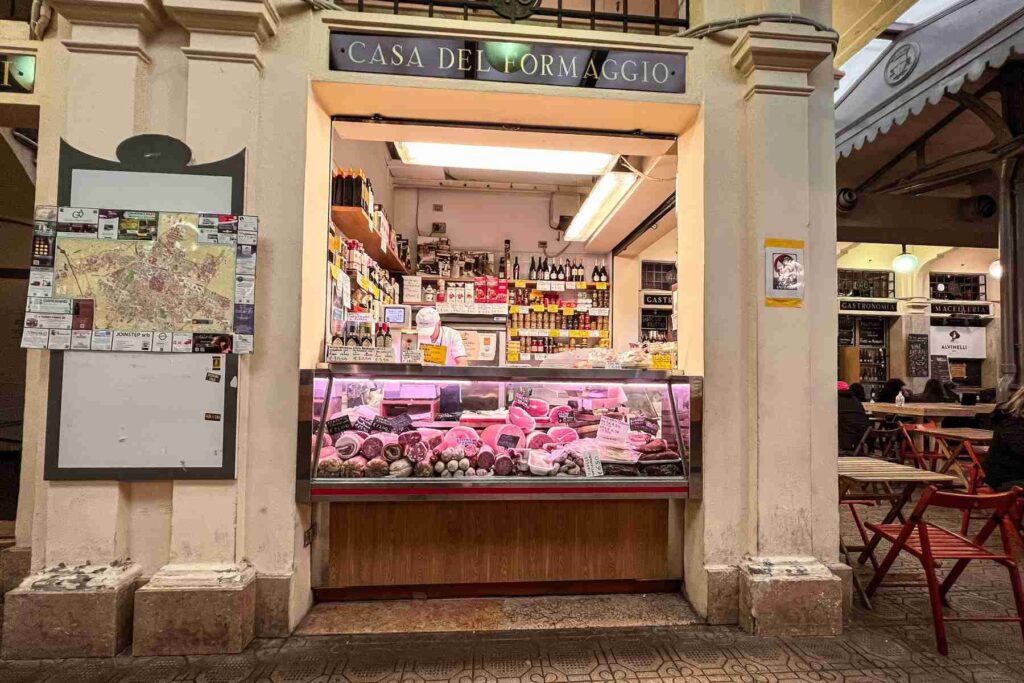 Casa del Formaggio deli stall in Modena covered market
