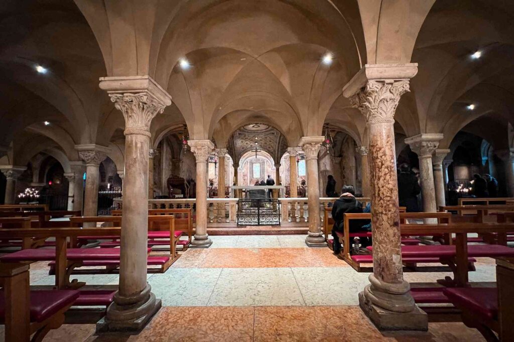 Crypt interior with columns inside Modena Cathedral