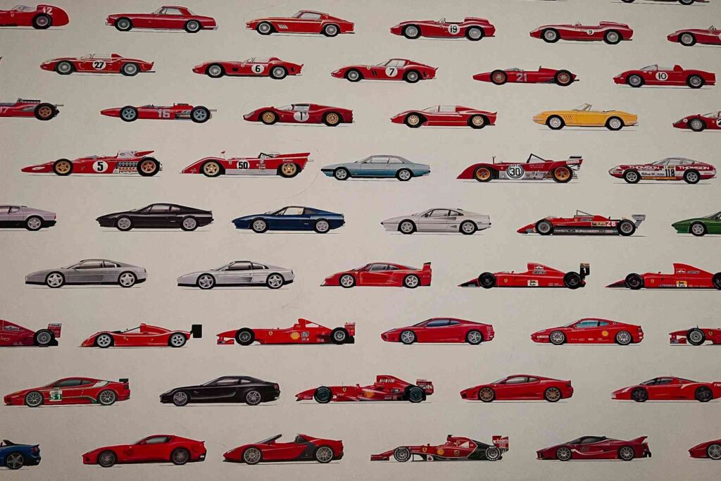 Ferrari model timeline display at Museo Enzo Ferrari