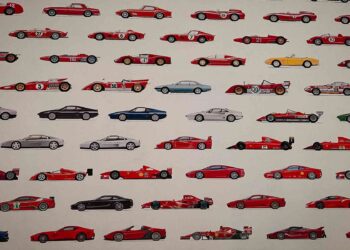 Ferrari model timeline display at Museo Enzo Ferrari