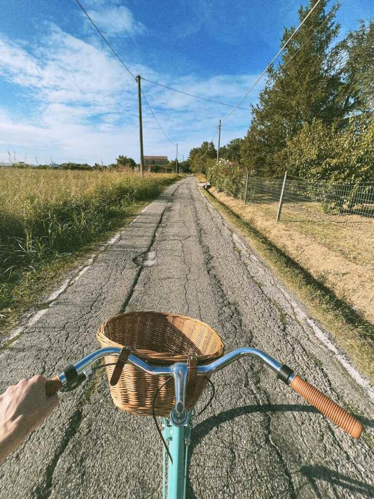 Bicycle ride along a country road in Italy