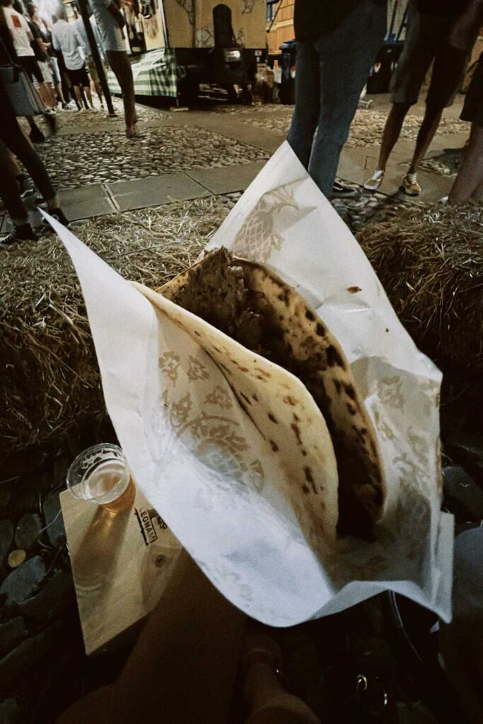 Italian street food snack during an evening event