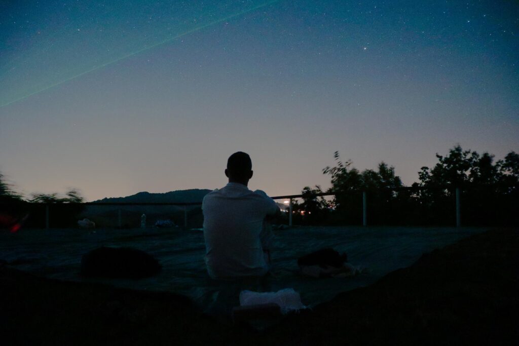 Evening stargazing activity in the Italian countryside